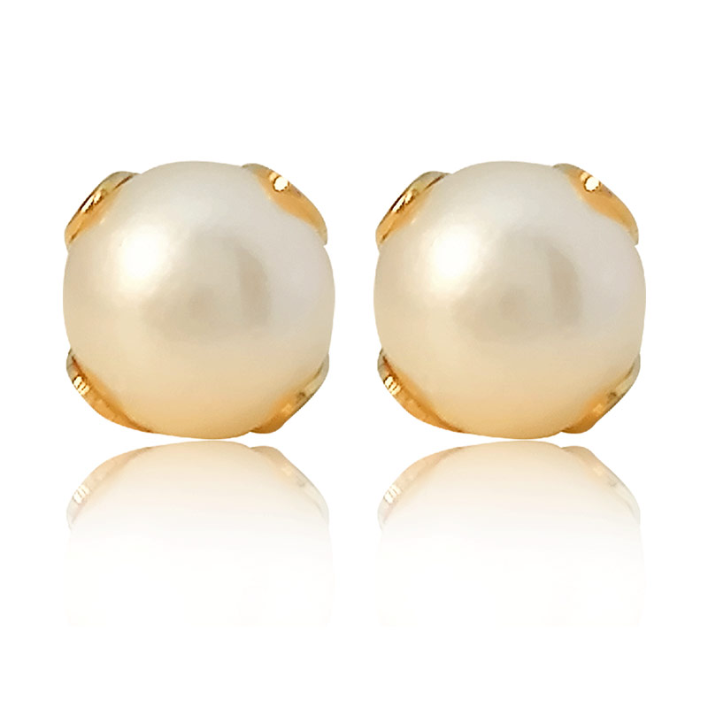 Hermoso Arete Broquel Gemelo Oro 18K Lamiando #243 Con Perla Blanca