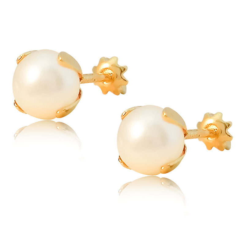 Hermoso Arete Broquel Gemelo Oro 18K Lamiando #243 Con Perla Blanca