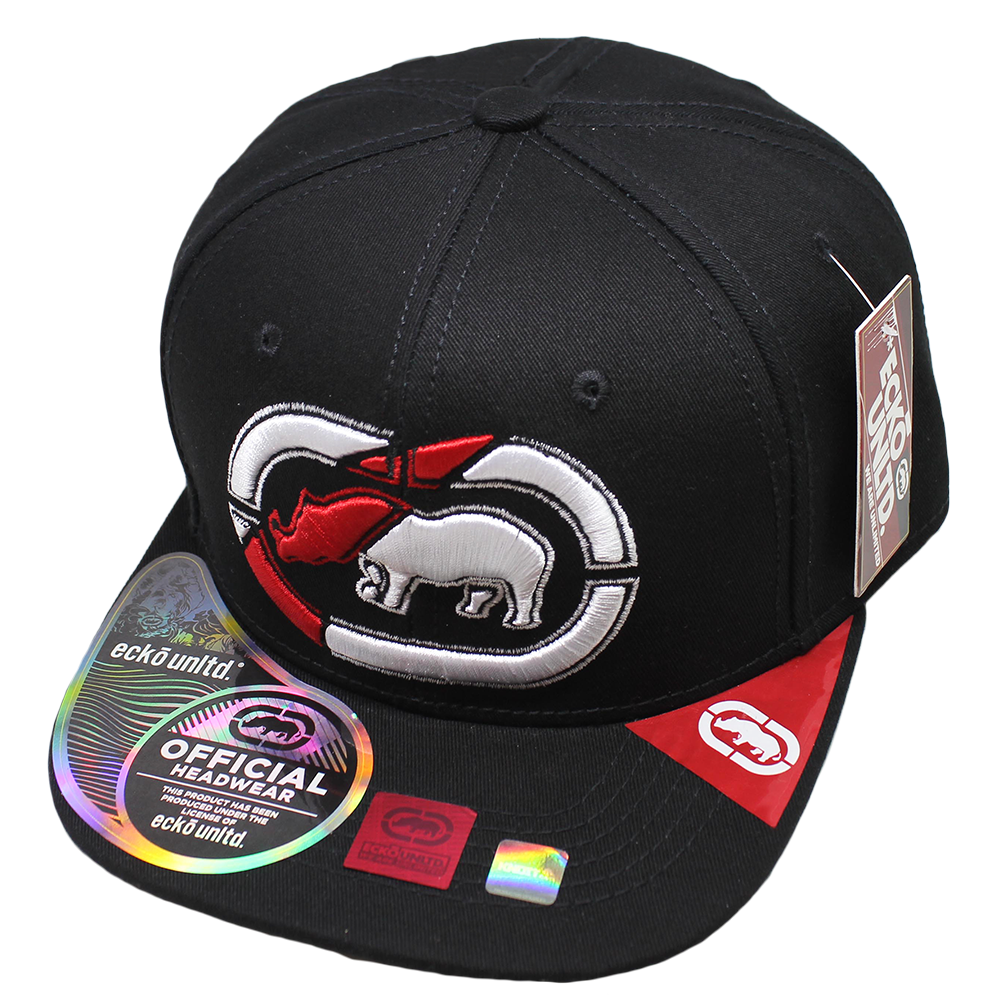 Gorra ECKO UNLTD, bordado alto relieve Rhino bicolor, visera plana, sublimado bajo visera 