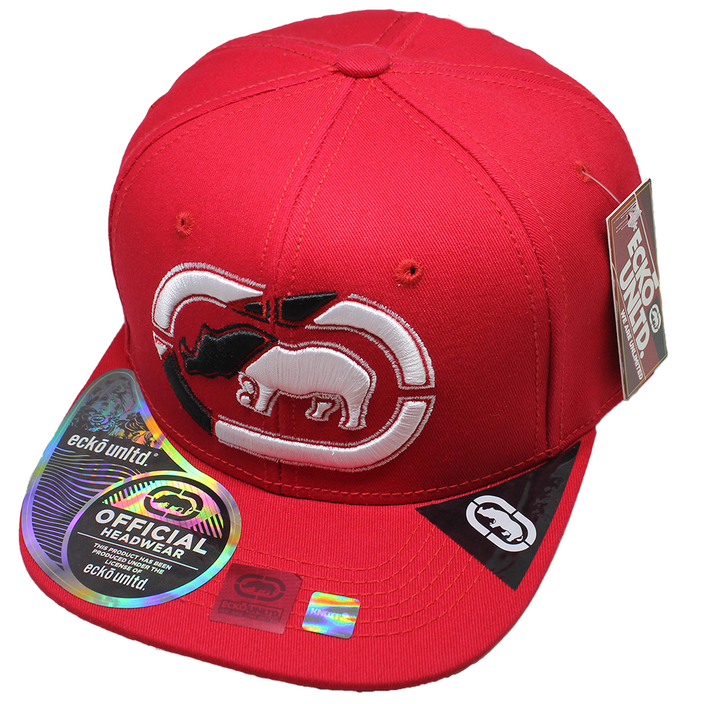 Gorra ECKO UNLTD, bordado alto relieve Rhino bicolor, visera plana, sublimado bajo visera 