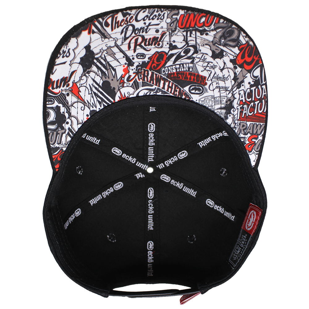 Gorra ECKO UNLTD, bordado alto relieve Rhino bicolor, visera plana, sublimado bajo visera 