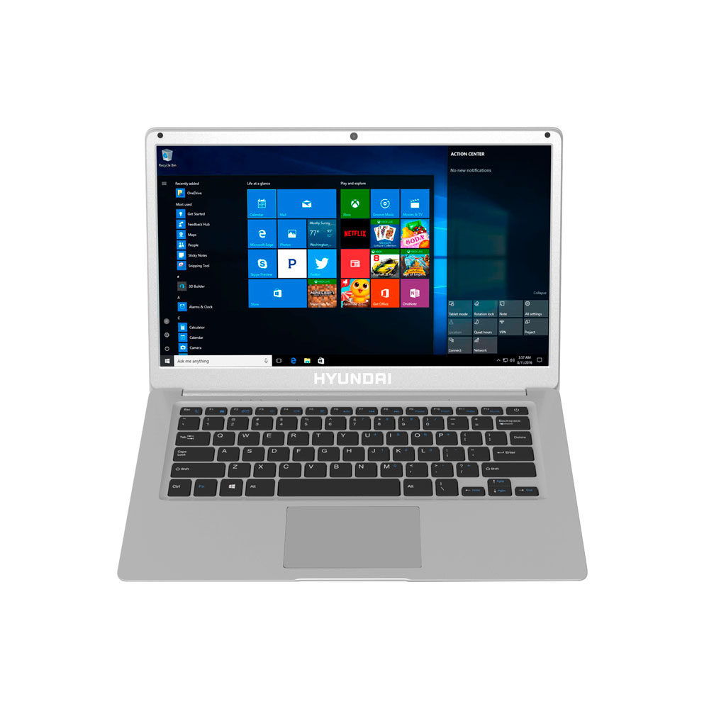 Hyundai Thinnote-A, 14.1" Celeron Laptop, 4GB RAM, 64GB Storage, Expandable 2.5" SATA HDD Slot, Windows 10 Pro, Plata