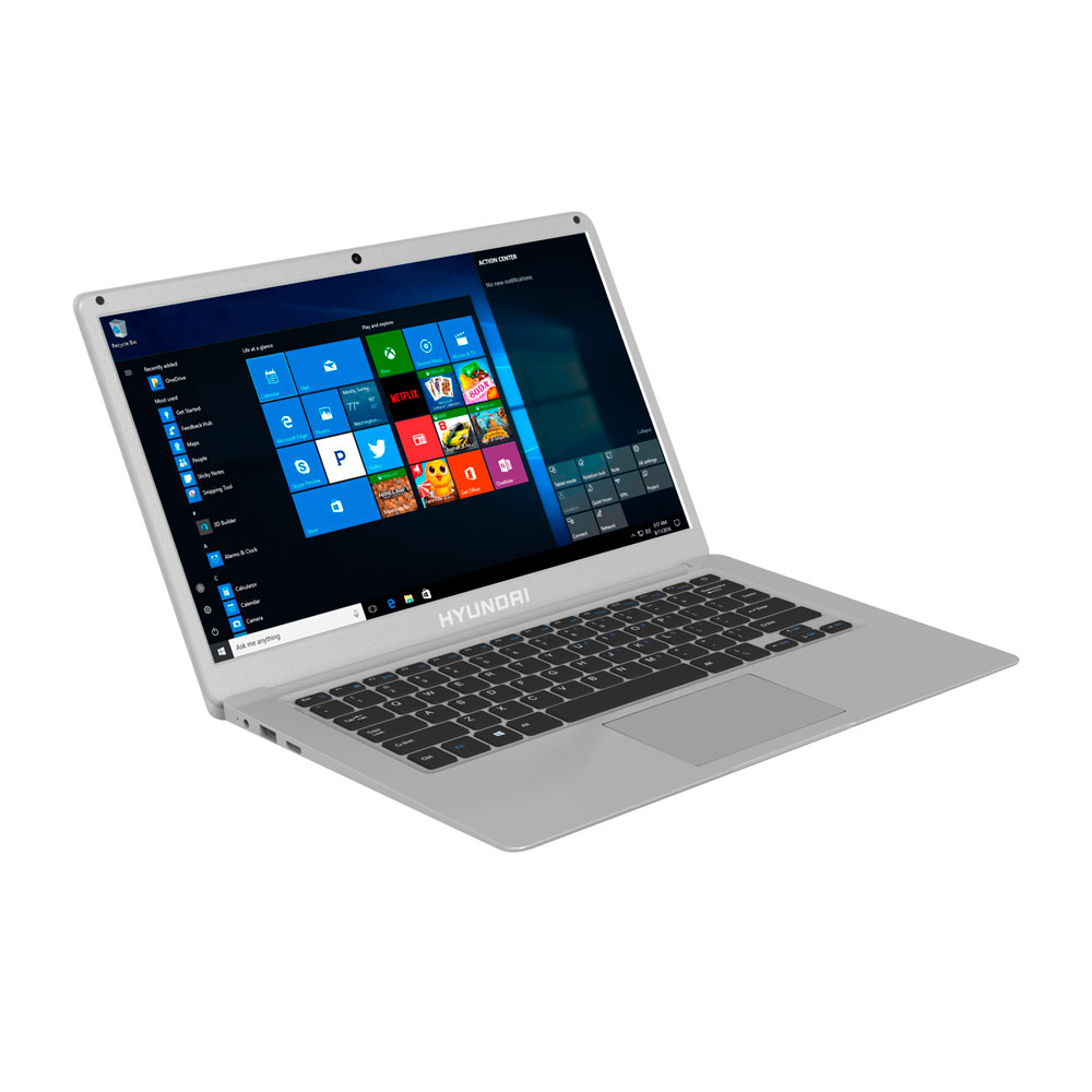 Hyundai Thinnote-A, 14.1" Celeron Laptop, 4GB RAM, 64GB Storage, Expandable 2.5" SATA HDD Slot, Windows 10 Pro, Plata