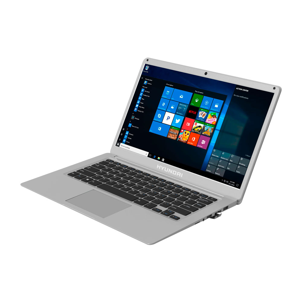 Hyundai Thinnote-A, 14.1" Celeron Laptop, 4GB RAM, 64GB Storage, Expandable 2.5" SATA HDD Slot, Windows 10 Pro, Plata