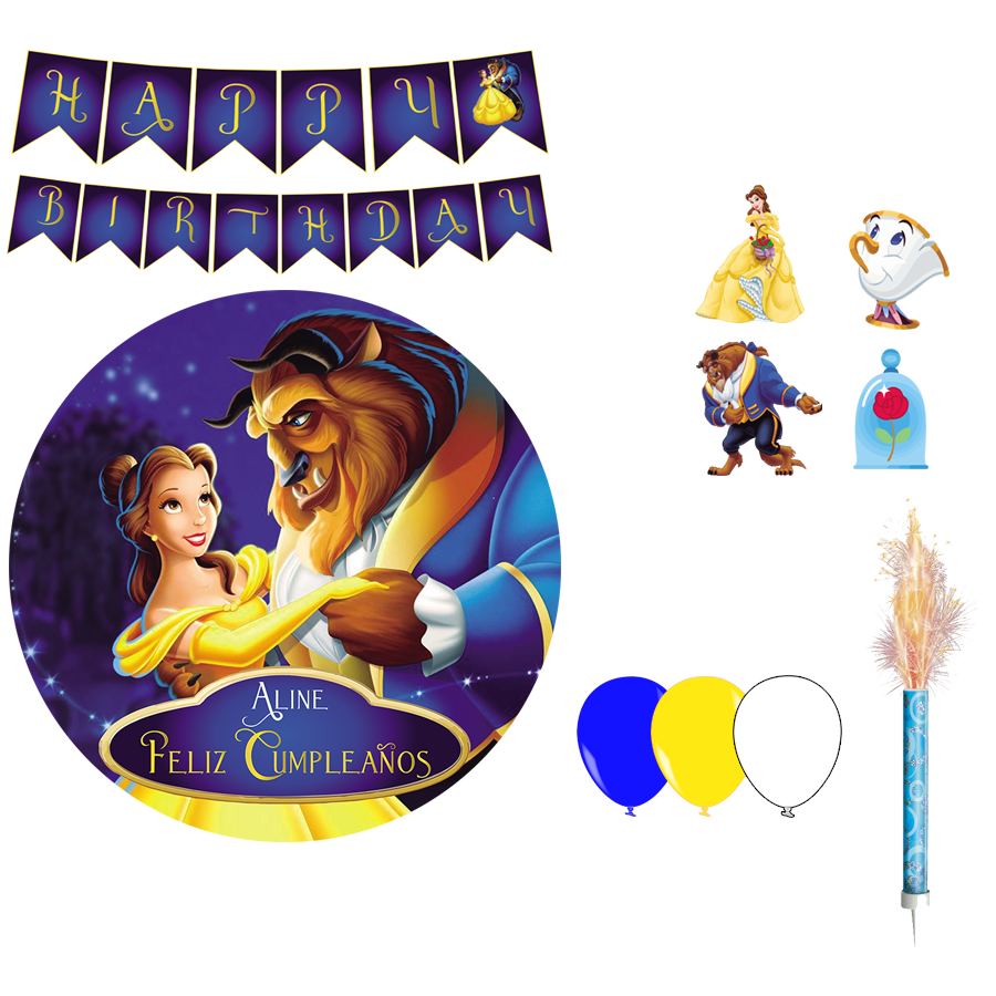 Kit decoración cumpleaños la bella y la bestia
