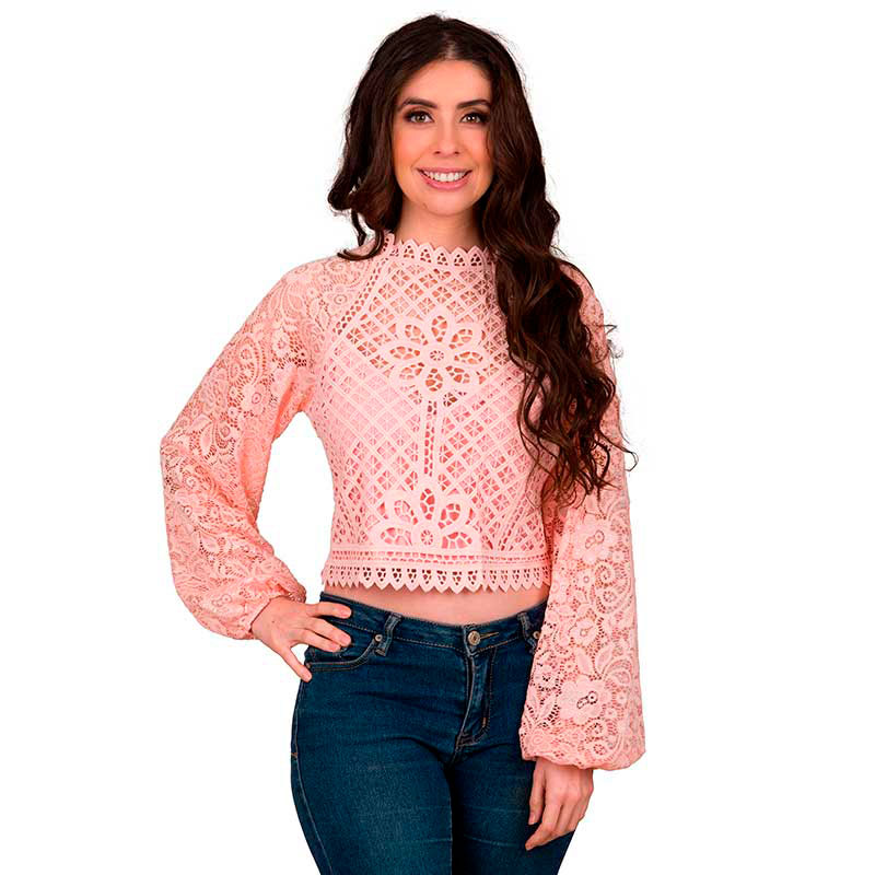 Blusa Encaje Parte Frontal Forro Cierre Al Costado V-jh8310
