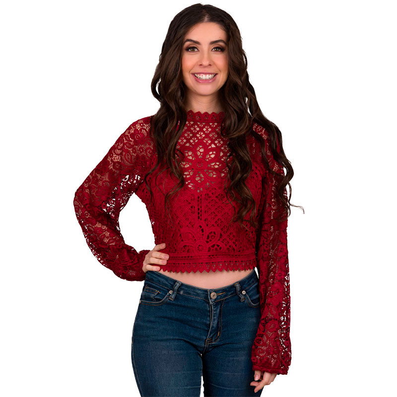 Blusa Encaje Parte Frontal Forro Cierre Al Costado V-jh8310