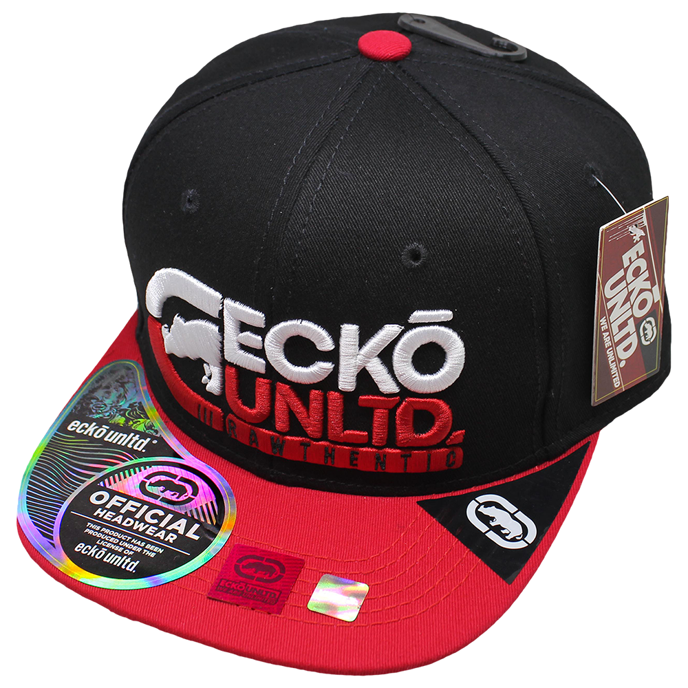 Gorra ECKO UNLTD, bordado alto relieve logo bicolor, visera plana, sublimado bajo visera 