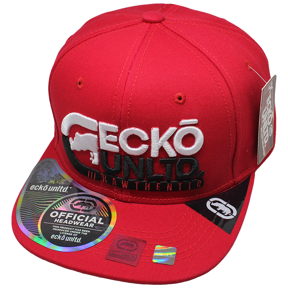 Gorra ECKO UNLTD, bordado alto relieve logo bicolor, visera plana, sublimado bajo visera 