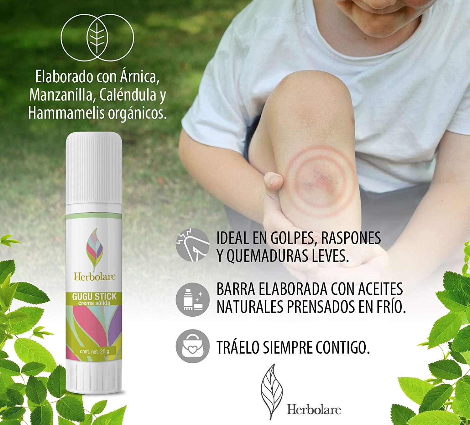 Paquete Infantil Herbolare: Gu Gu stick para golpes y Gu Gu roll para piquetes de insectos.