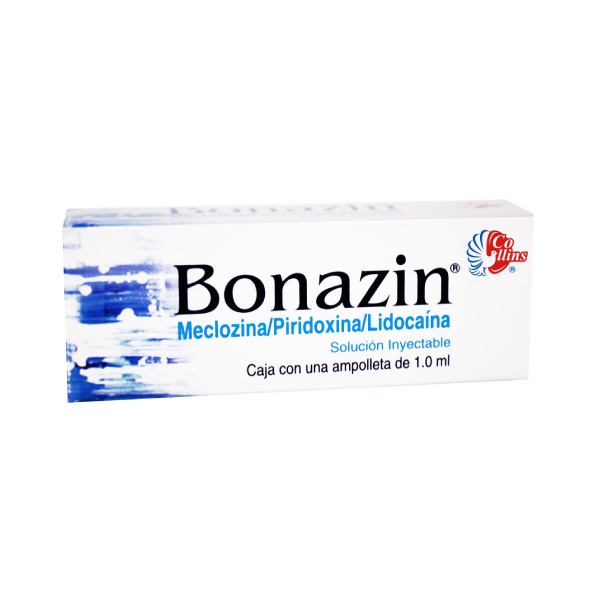 Bonazin Sol. Inyectable caja con una ampolleta de 1.0ml -- Meclozina / Piridoxina / Lidocaina