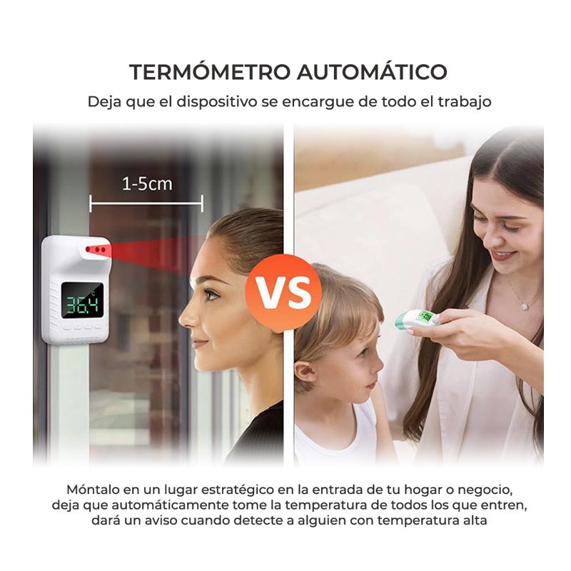 TERMOMETRO RECARGABLE, INFRARROJO, DE PARED O TRIPIE, CON PANTALLA, SIN CONTACTO, BLANCO