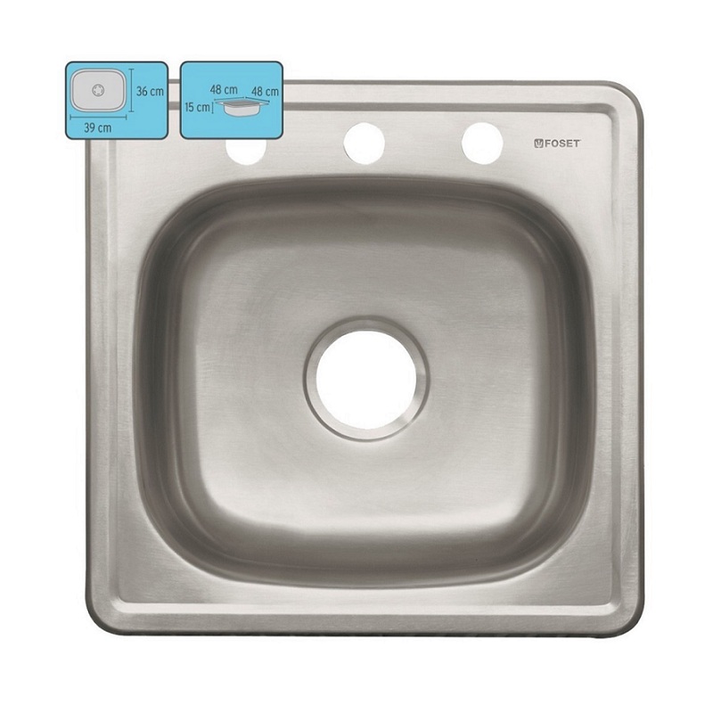 TARJA DE COCINA DE EMPOTRAR 38 X 38 CM, TIPO BAR DE ACERO INOXIDABLE TA-38 B  FOSET 