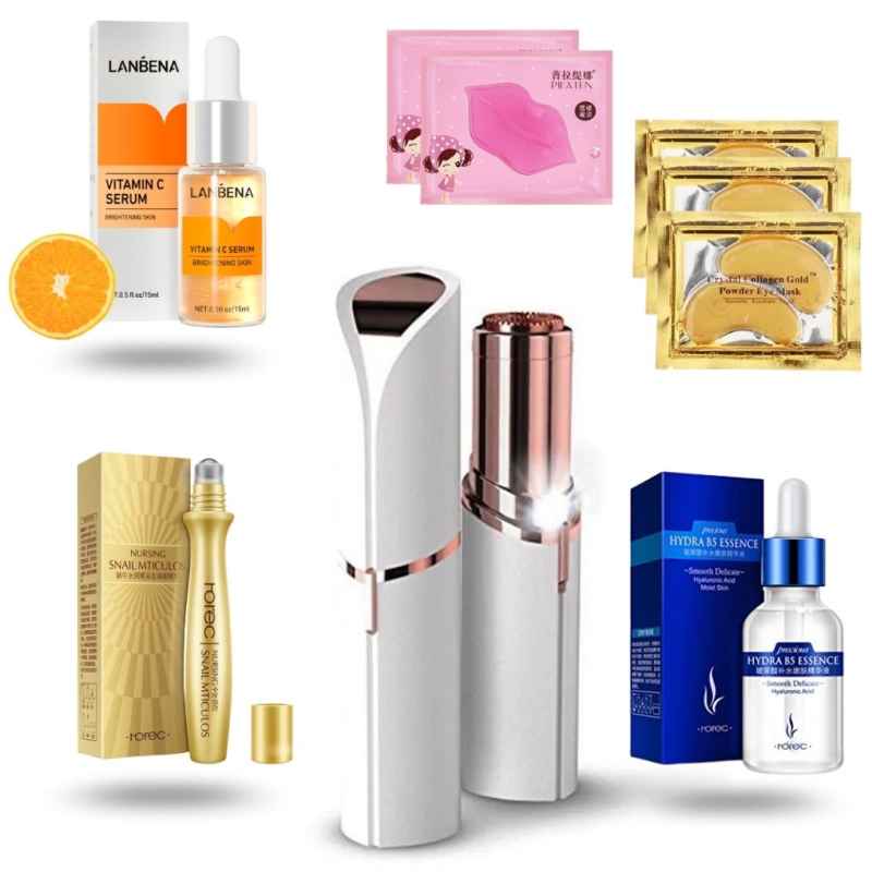 Acido Hialuronico Anti Edad Hidratante Kit de Cuidado Facial Depilador Facial + Lanbena Vitamina C + Rorec + Parches para Ojos y Labios