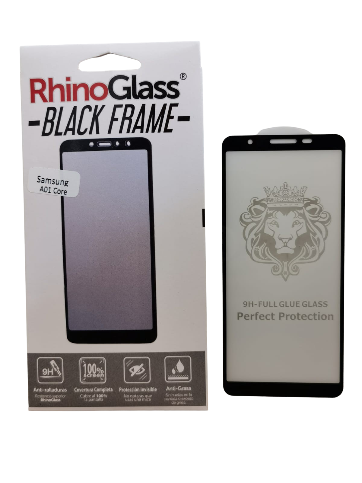 Mica Completa Cristal Templado Samsung A01 core Marco Negro 9d 