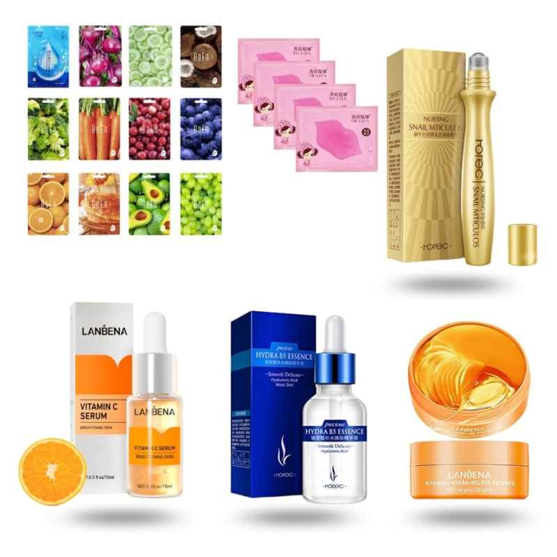 Acido Hialuronico + Mascarillas Surtidas + Lanbena Vitamina C + Rorec + Parches para Labios