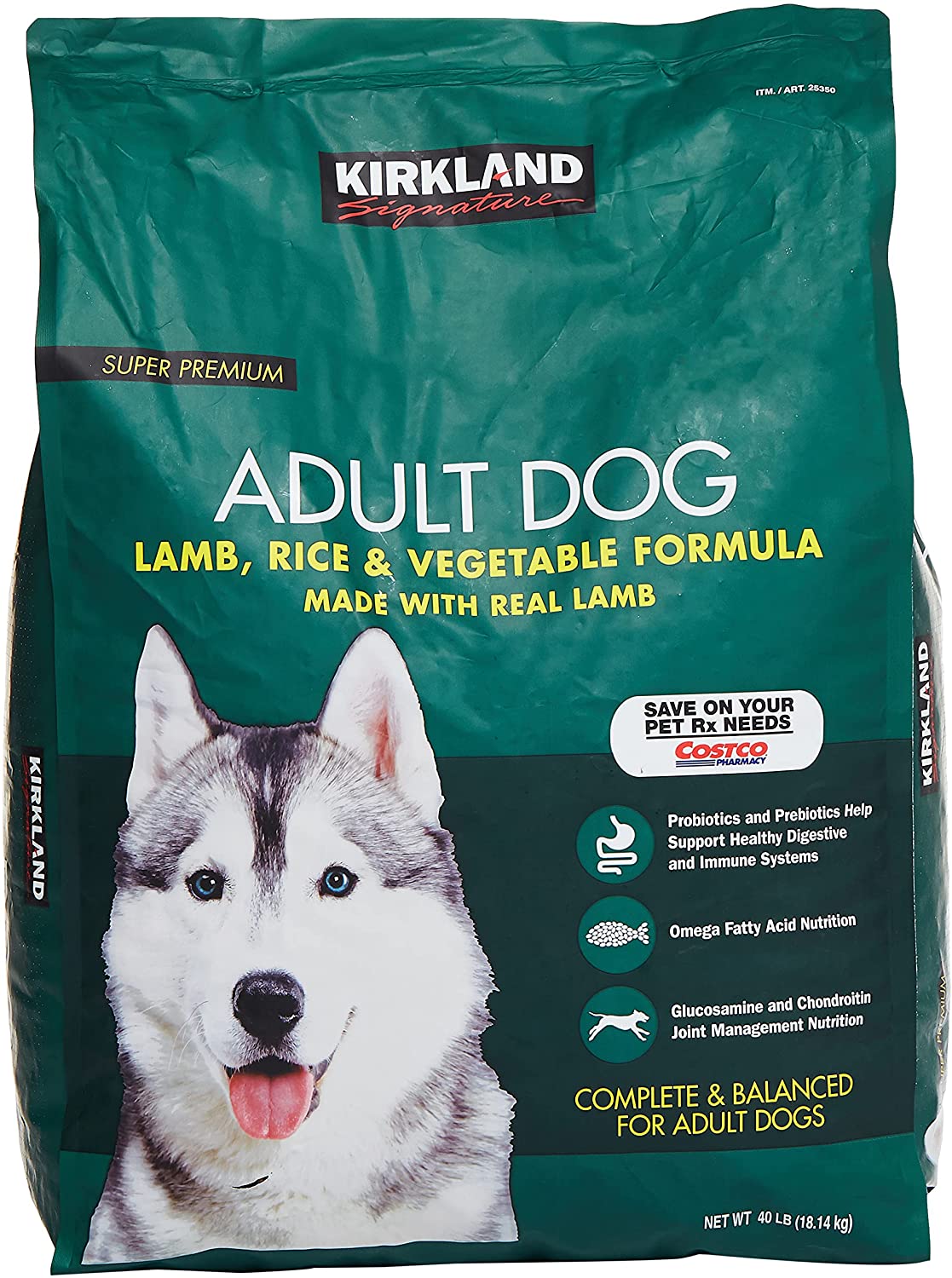 Alimento para perro cordero, arroz y verduras KIRKLAND 18 kg