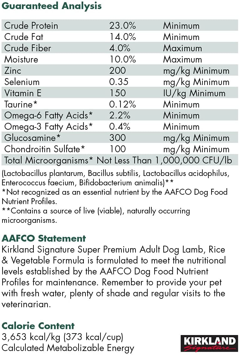 Alimento para perro cordero, arroz y verduras KIRKLAND 18 kg