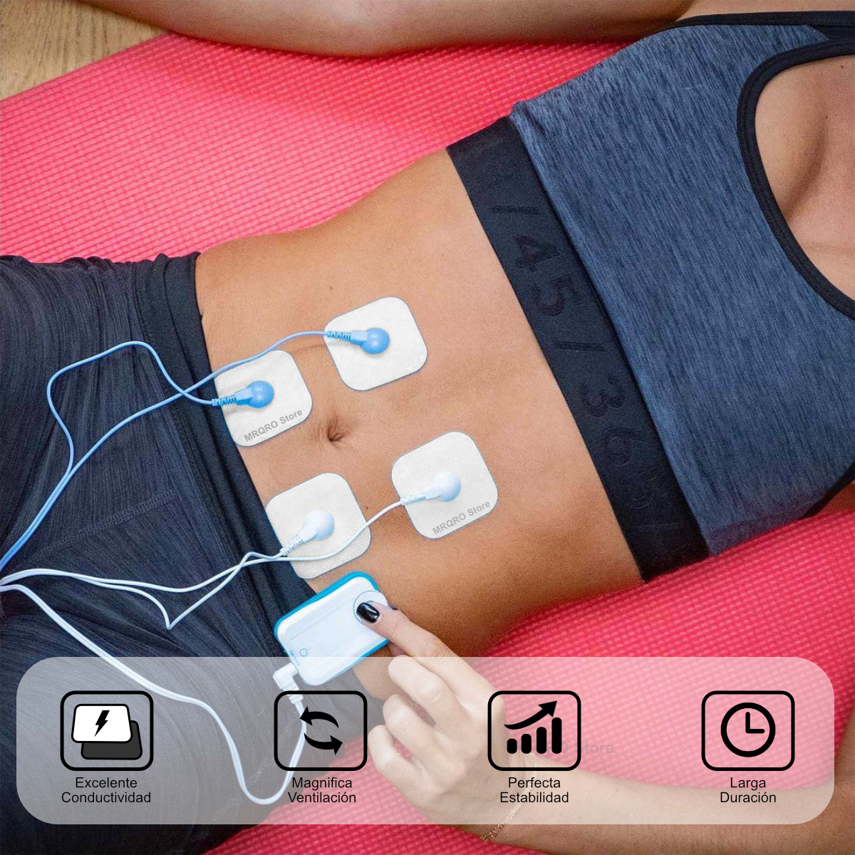 8 Electrodos Parches Pads Almohadillas Cuadrados 5x5 Botón Broche 3.5mm SensaMed Compatible Hivox Beurer SOQI Electro Reflex VAK