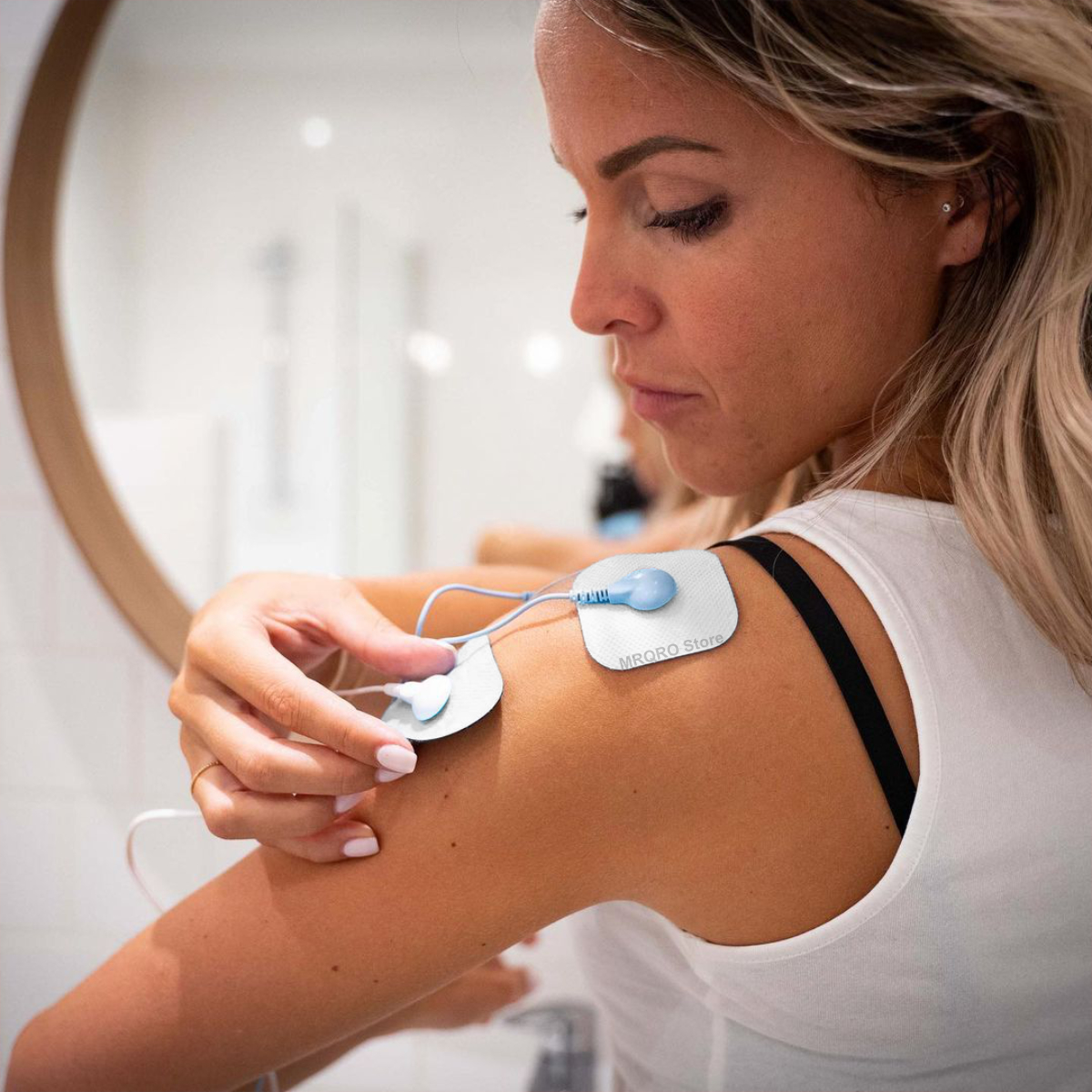 8 Electrodos Parches Pads Almohadillas Cuadrados 5x5 Botón Broche 3.5mm SensaMed Compatible Hivox Beurer SOQI Electro Reflex VAK