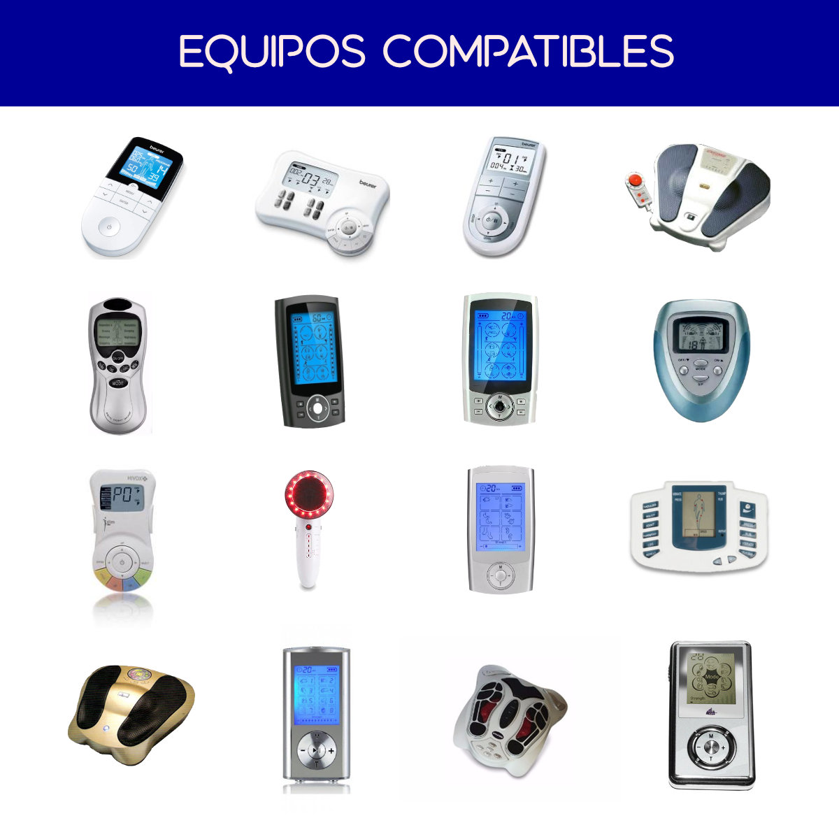 8 Electrodos Parches Pads Almohadillas Cuadrados 5x5 Botón Broche 3.5mm SensaMed Compatible Hivox Beurer SOQI Electro Reflex VAK
