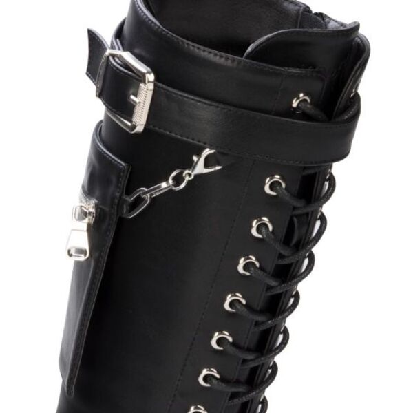 Botas para mujer estilo militar, marca Goodyear, alta con tacón bajo, color negro, 997785