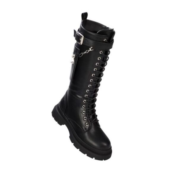 Botas para mujer estilo militar, marca Goodyear, alta con tacón bajo, color negro, 997785