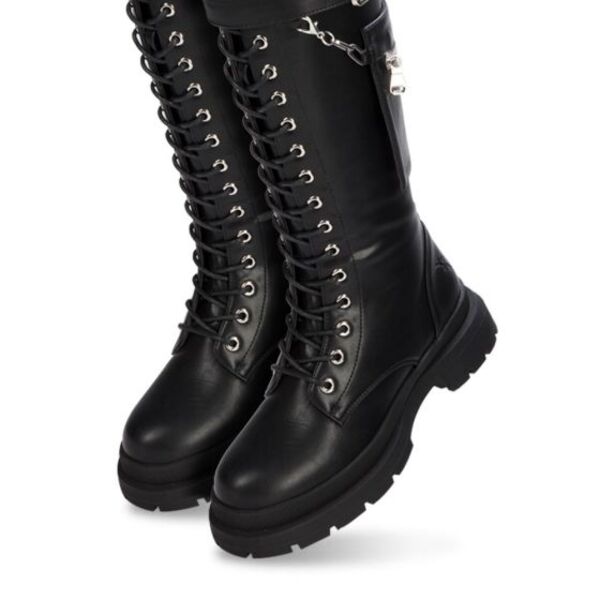 Botas para mujer estilo militar, marca Goodyear, alta con tacón bajo, color negro, 997785