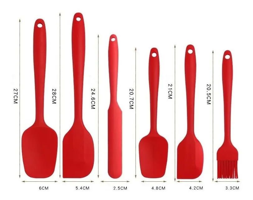 Juego 6 Utensilios de Cocina, espátulas miserables, cucharas y brocha de silicón, Rojo