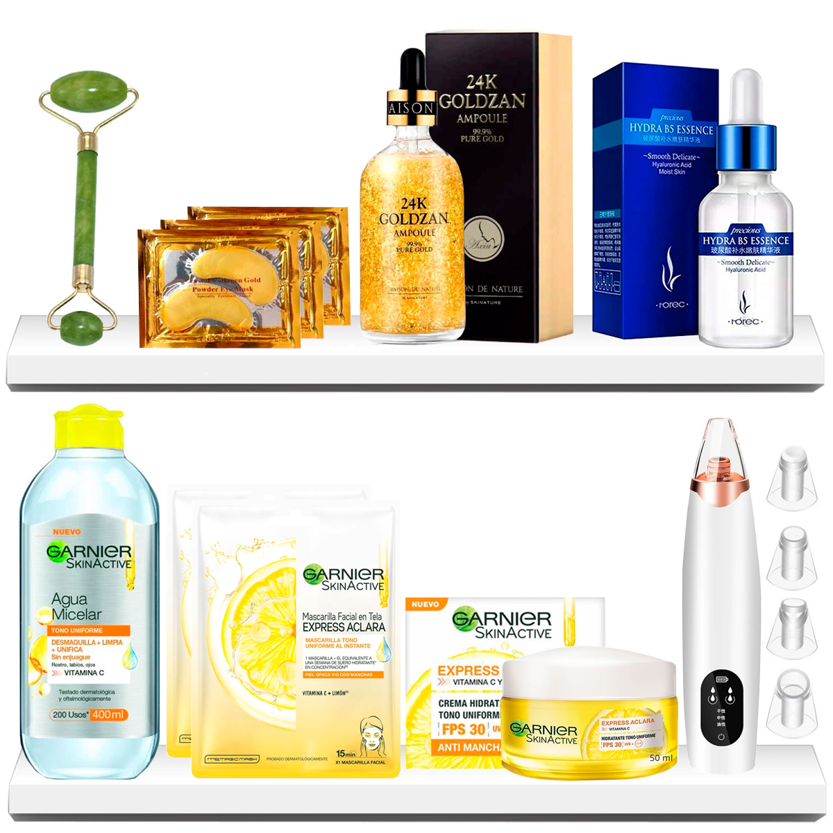 Colágeno 24k Acido Hialuronico Removedor Puntos Negros Kit Garnier Express Aclara Parches De Colágeno .