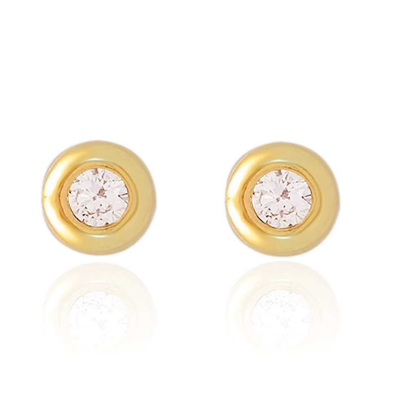 Hermoso Arete Broquel Oro 18k Laminado #337 Circulo Con Circonia Blanca, Medidas Largo 1cm., Diametro 0.7 cm.