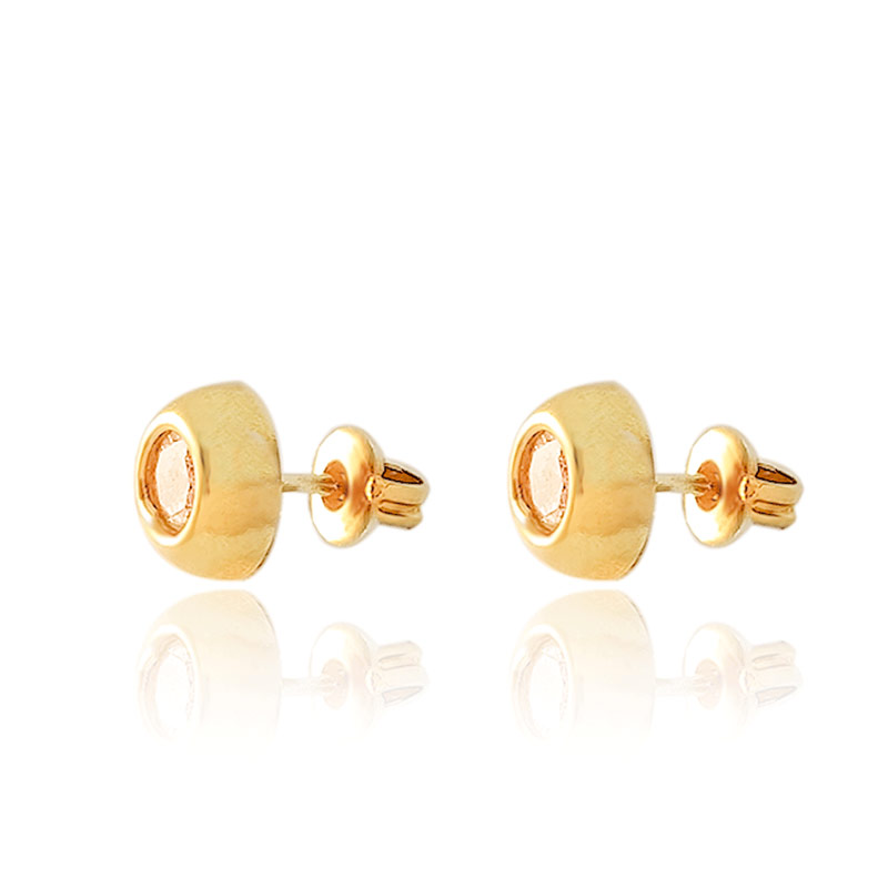 Hermoso Arete Broquel Oro 18k Laminado #337 Circulo Con Circonia Blanca, Medidas Largo 1cm., Diametro 0.7 cm.