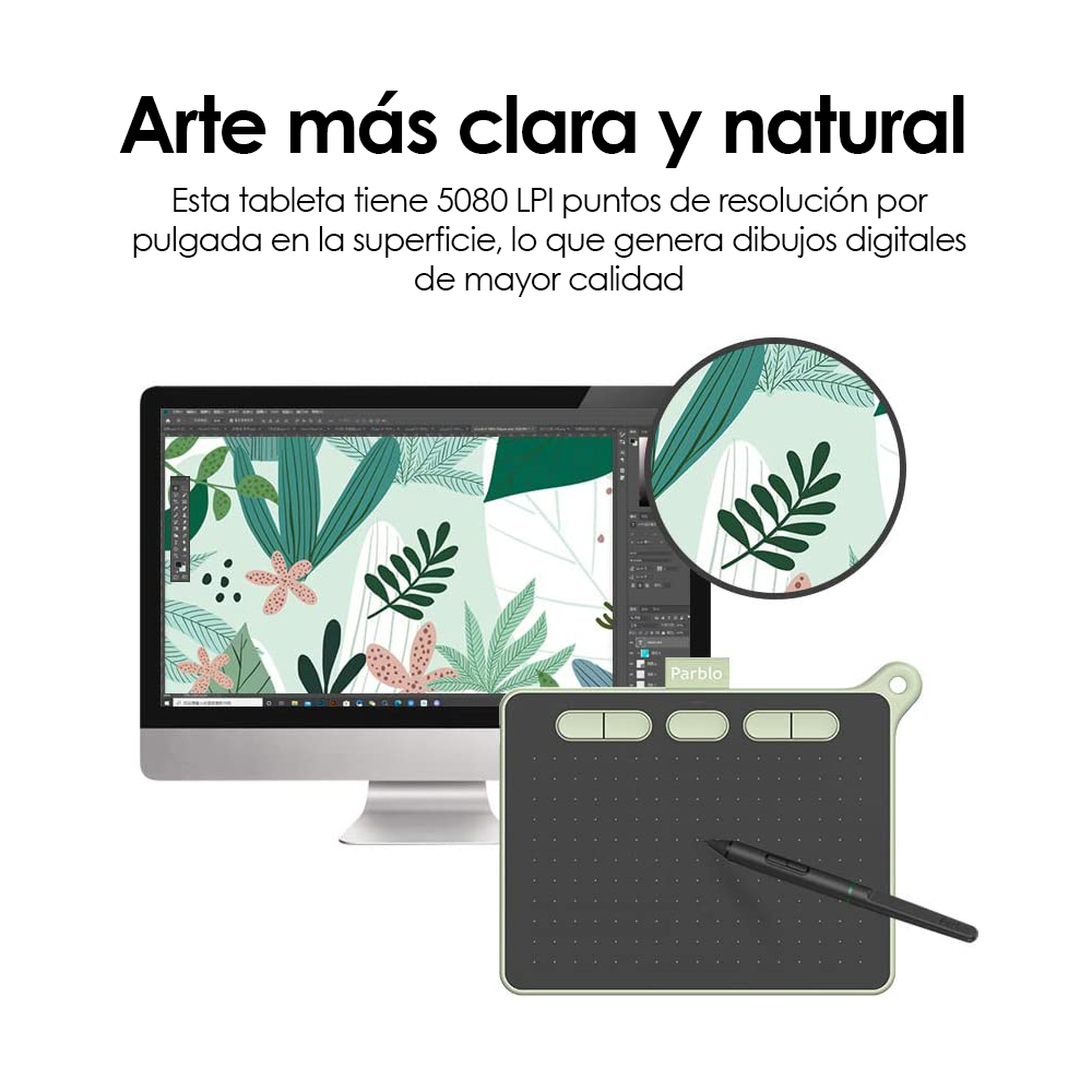 Tableta Digitalizadora Parblo Ninos S Dibujo 6 x 4 pulgadas Verde