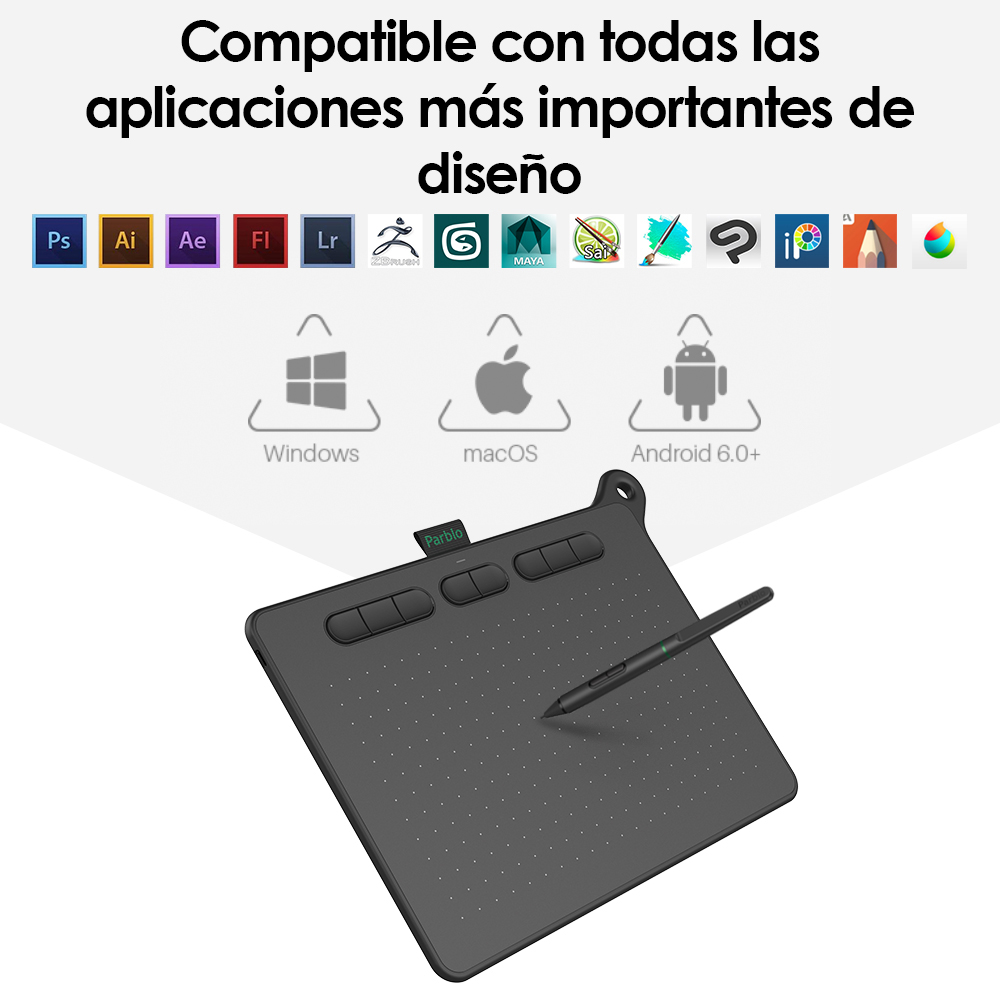 Tableta Digitalizadora Parblo Ninos M Dibujo 9x5 Pulgadas Negra