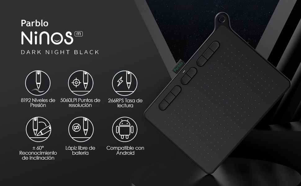 Tableta Digitalizadora Parblo Ninos M Dibujo 9x5 Pulgadas Negra