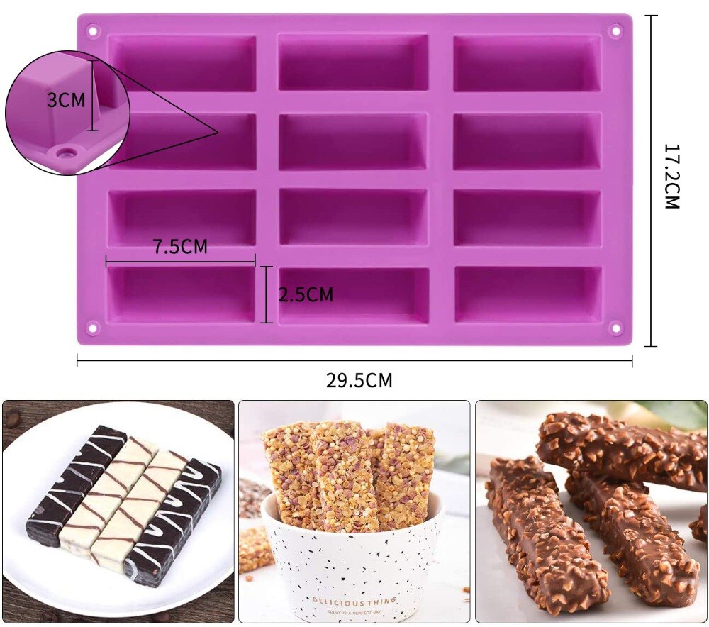 Molde Silicona 2 Barras Cereales – 8 Cavidades, Apto Horno Y Freezer, Grado Alimenticio, Color Morado