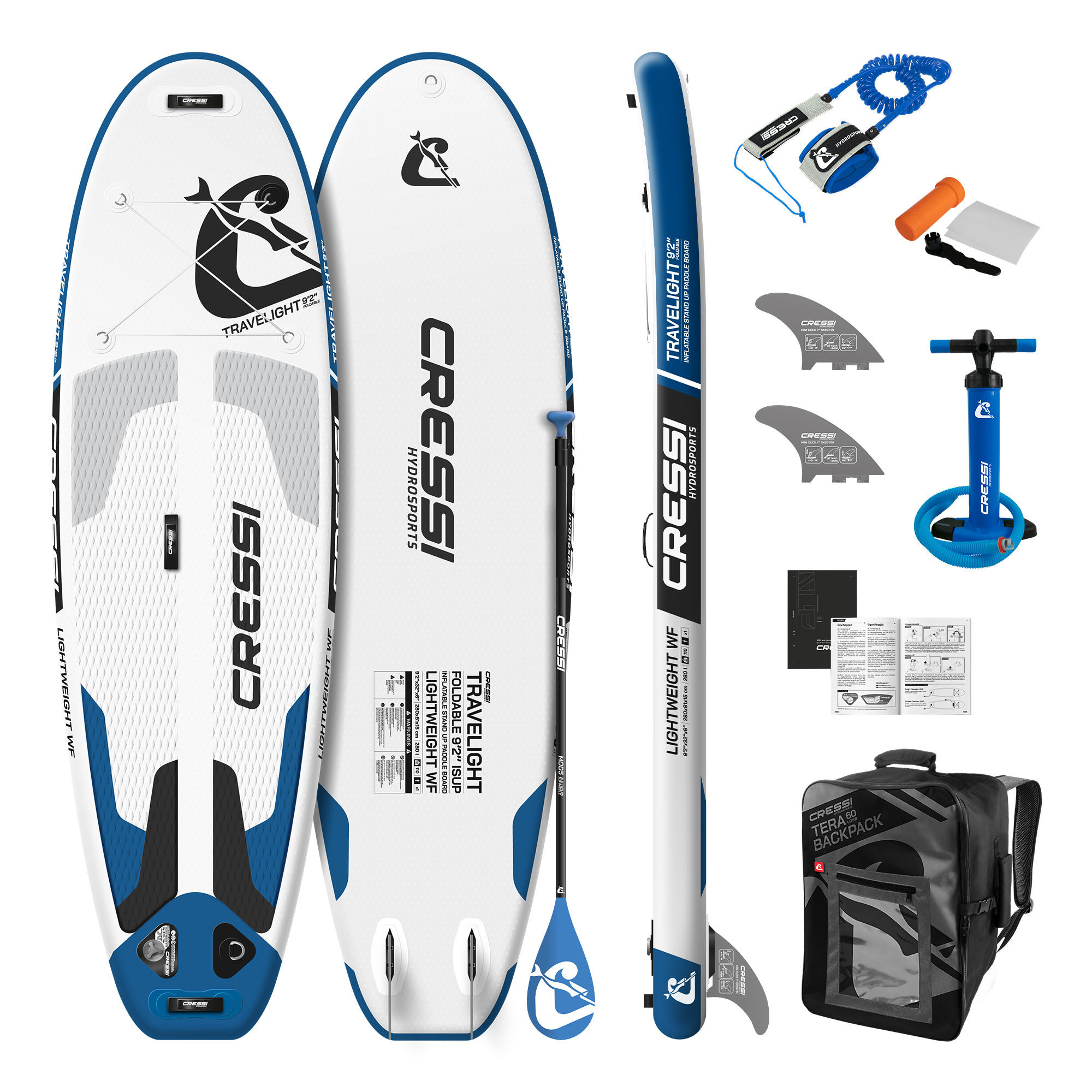 Tabla Paddle Board CRESSI Mod. Travelight ISUP 9'2'' Inflable Color Blanco/Azul Surfing