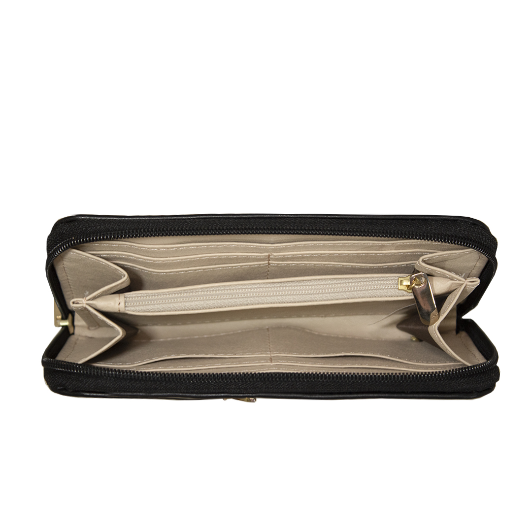 Cartera Innis color negro con detalle en animal print