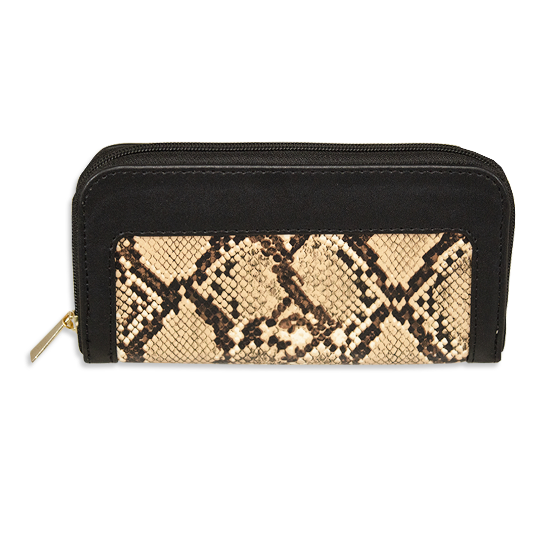 Cartera Innis color negro con detalle en animal print