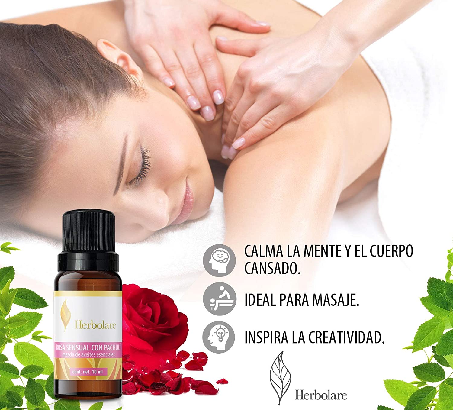 Rosa Sensual con Pachuli 10 ml Herbolare. Mezcla de aceites puros mejoran el ánimo y la fatiga mental.