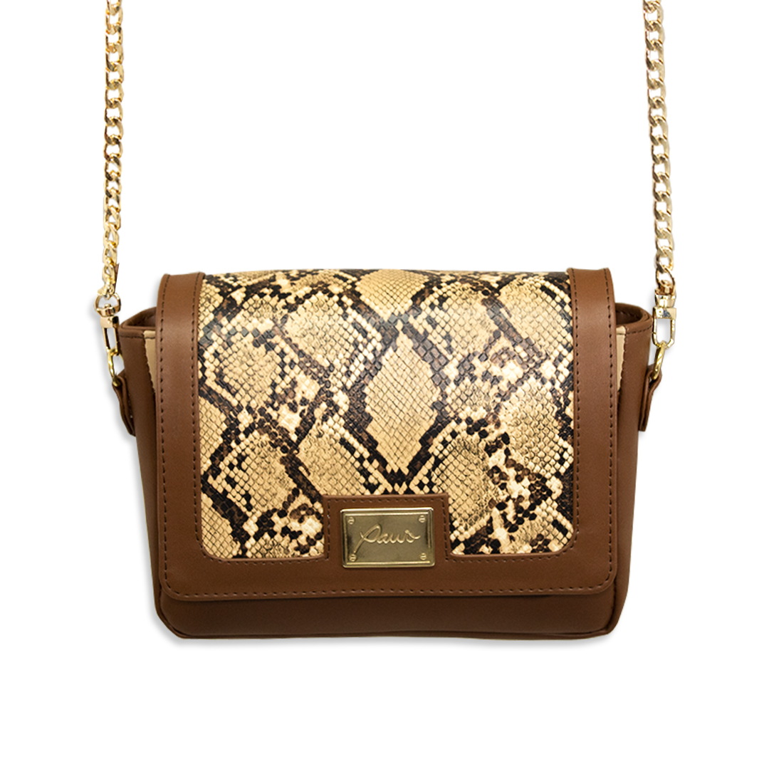 Cangurera Lua color camel con detalles animal print