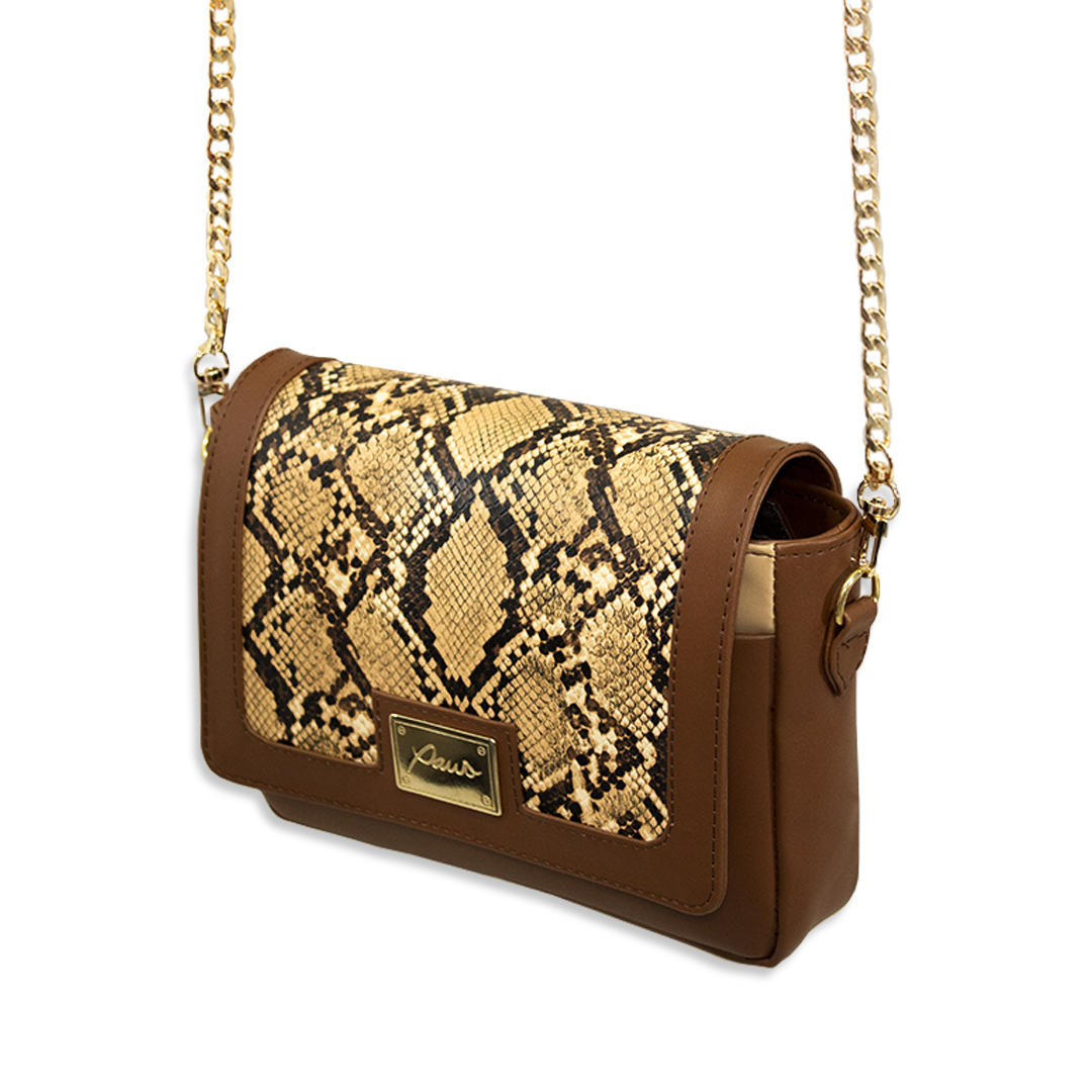 Cangurera Lua color camel con detalles animal print