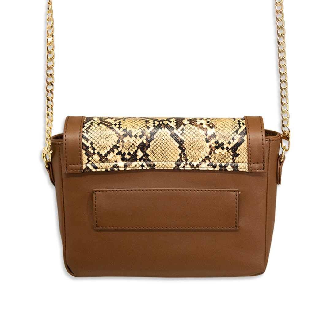Cangurera Lua color camel con detalles animal print