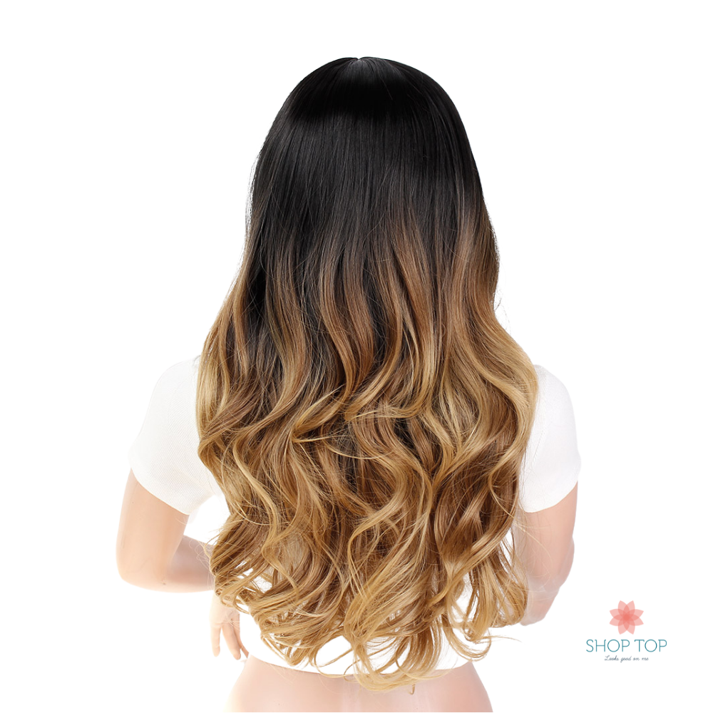 Peluca Sintética Larga Ondulada Castaño Degradado De Calidad Shop Top