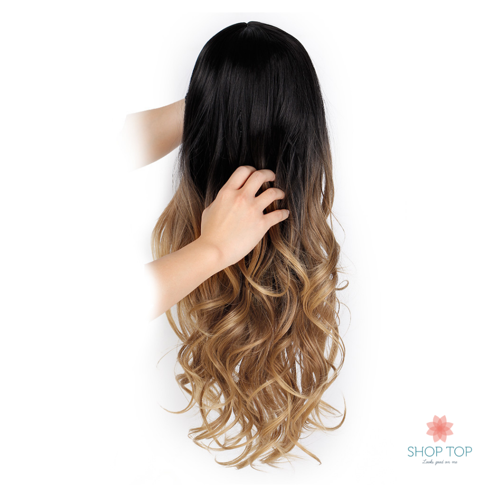 Peluca Sintética Larga Ondulada Castaño Degradado De Calidad Shop Top