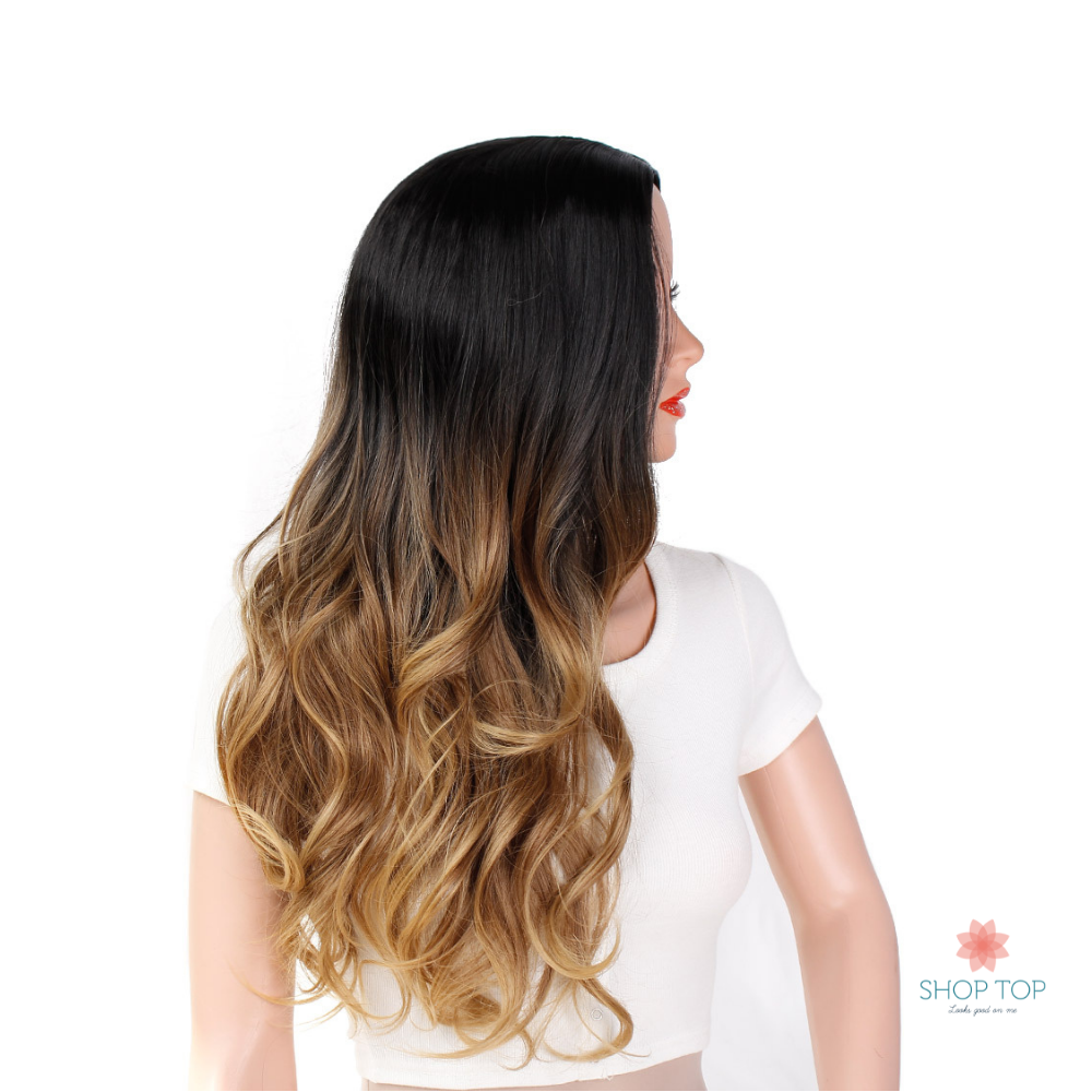 Peluca Sintética Larga Ondulada Castaño Degradado De Calidad Shop Top