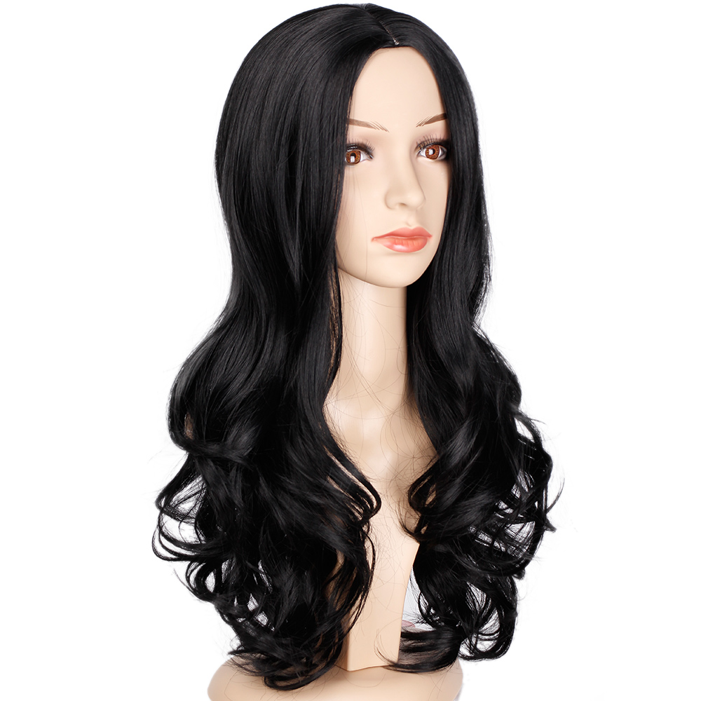 Peluca Color Negro De Calidad Sintetica Ondulada Larga Shop Top