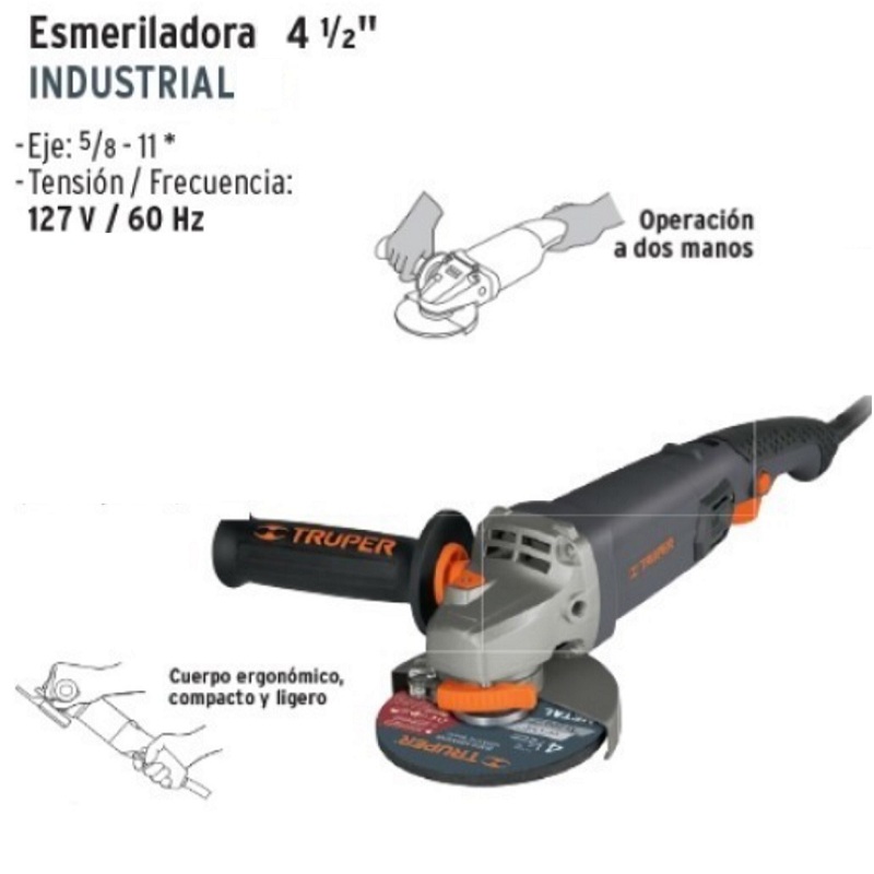 ESMERILADORA ANGULAR DE 4 1/2 CALIDAD INDUSTRIAL USO RUDO Y CONTINUO DE 950W TRUPER ESMA-4590N CORTAR DESBASTAR CORTADORA PULIDORA