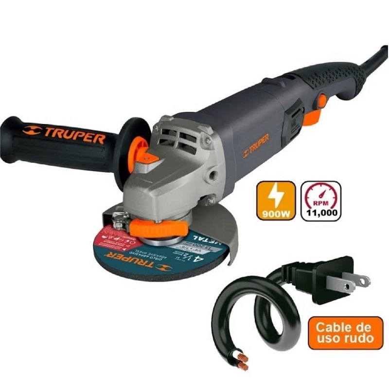 ESMERILADORA ANGULAR DE 4 1/2 CALIDAD INDUSTRIAL USO RUDO Y CONTINUO DE 950W TRUPER ESMA-4590N CORTAR DESBASTAR CORTADORA PULIDORA