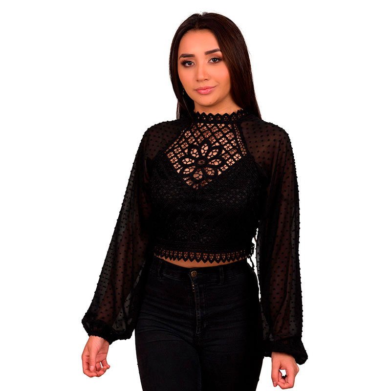 Blusa Manga Larga Tejido Con Forro Y Cierre Costado V-jh8832